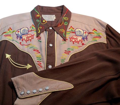 Vintage 1940s Gabardine H Bar C Western Cowboy Shirt Pearl Snaps Love