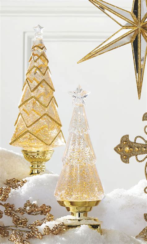 14 Inch Geometric Lighted Tree With Gold Swirling Glitter