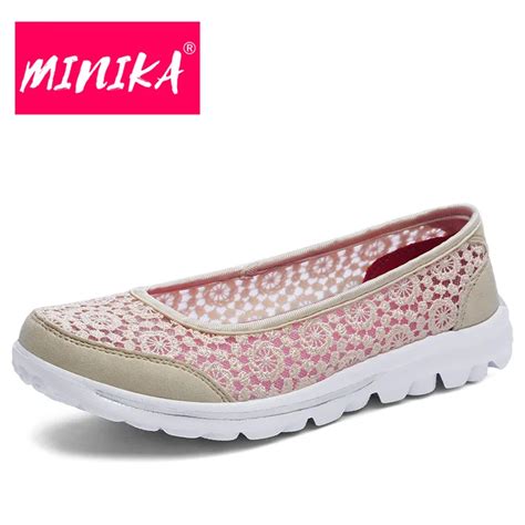 Minika Slip On Lace Mesh Shoes Women Soft And Light Breathable Women Flat