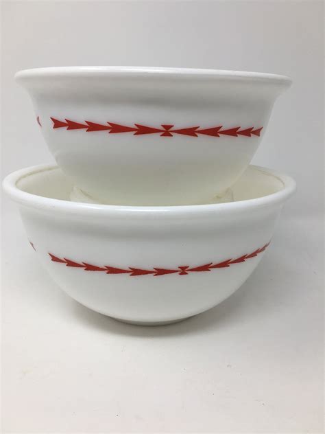 Vintage Rare Hazel Atlas Milkglass Mixing Bowl Pair Arrows Etsy
