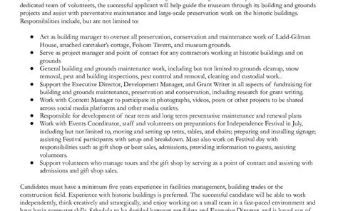 Facilities Manager Job Description 2022 American Independence Museum