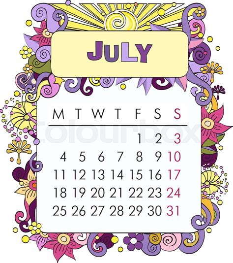 Decorative Calendar July Stock Vector Colourbox