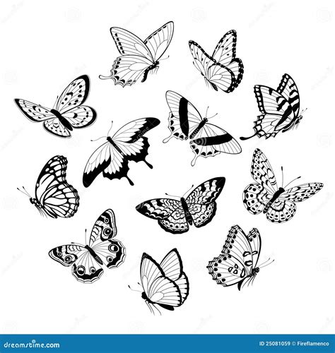 Flying Black Silhouettes Of Butterfliesvector