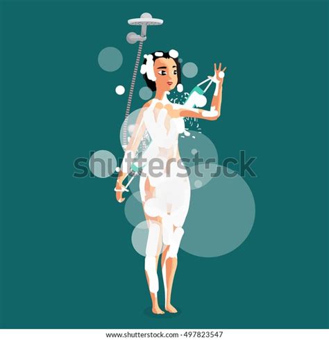 Young Woman Taking Shower Vector Flat Stock Vector Royalty Free