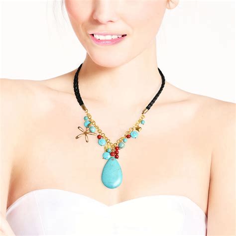 Turquoise Teardrop Floral Garland Handmade Necklace