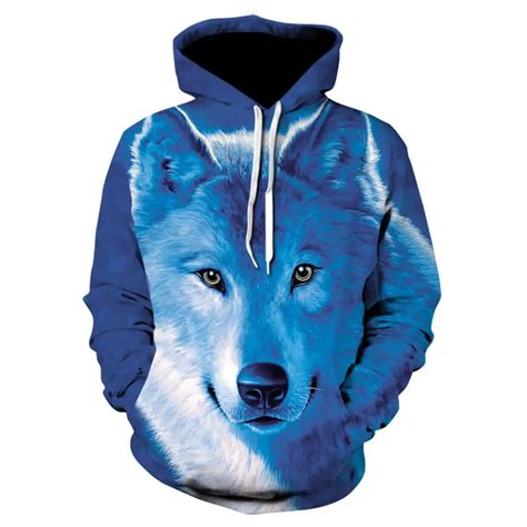 Zacoo Unisex 3d Print Wolf Hoodie Cool Casual Long Sleeve Hooded