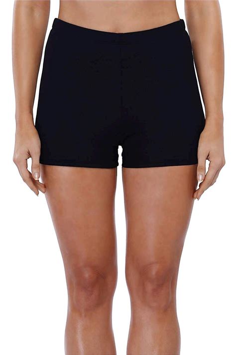 Sociala Black Swim Shorts For Women Tankini Bottom Solid Black Size
