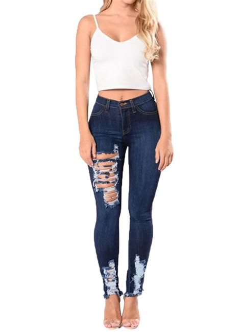 Ripped Distressed Jeans Womens Cute Stretch Skinny Pants Classic Slim Fit High Waisted Destroyed