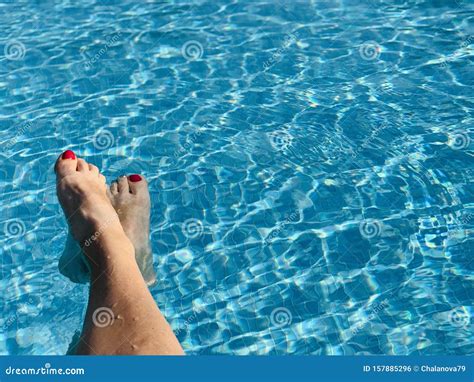 Woman S Feet In The Swimming Pool Stock Photo Image Of Attractive Foot
