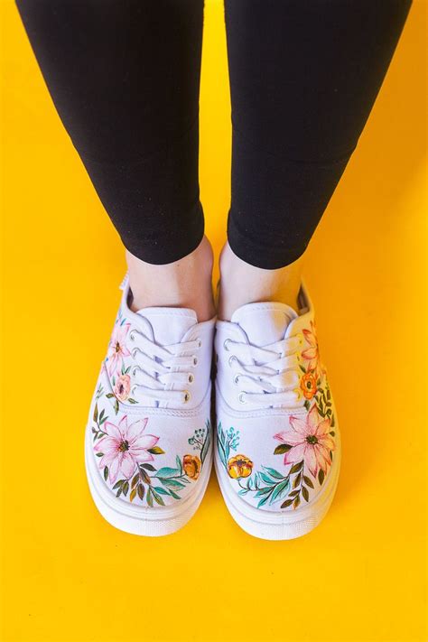 Hand Painted White Floral Sneakers Women Canvas Shoes With Etsy In