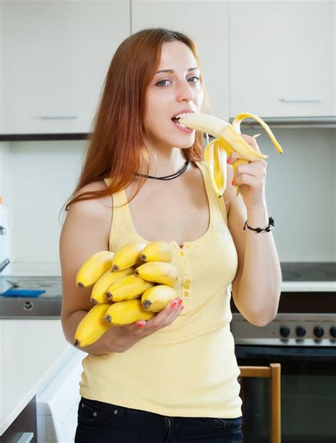 Long Haired Woman Eating Banana Stock Photo Image Of Adult Vegetable
