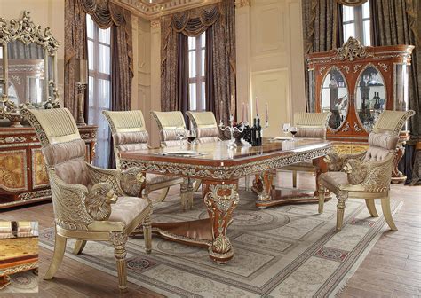 Luxury Dining Room Set 7 Pcs Carved Wood Traditional Homey
