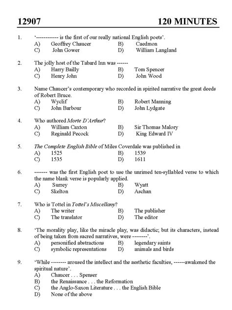 Mid year ear ex exami aminati ation 20 201 12. Kerala SET English Exam 2012 Question Code 12907-State ...