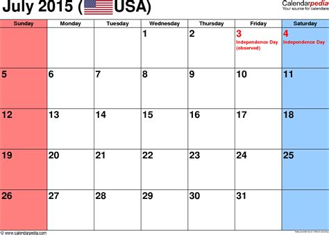 July 2015 Calendars For Word Excel And Pdf