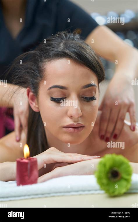 Spa Woman Female Enjoying Relaxing Back Massage In Cosmetology Spa Centre Body Care Skin Care