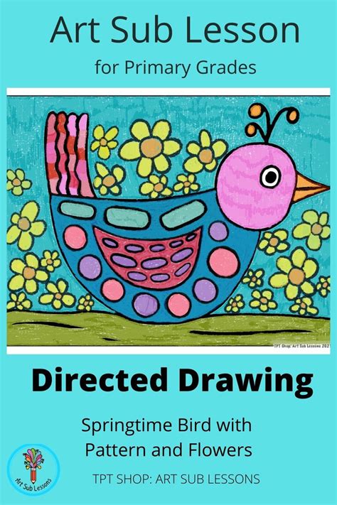 Art Sub Lesson Directed Drawing Patterned Bird Kindergarten First