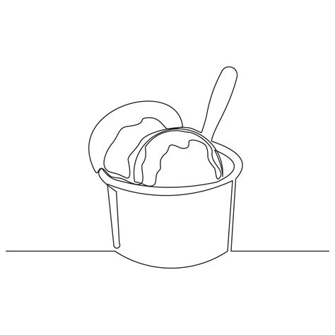 Continuous Line Drawing Of Delicious And Cool Fresh Ice Cream Cup