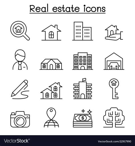 Real Estate Icon Set In Thin Line Style Royalty Free Vector