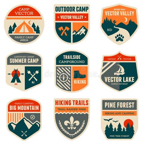 retro camp badges set of vintage outdoor camp badges and emblems sponsored badges camp
