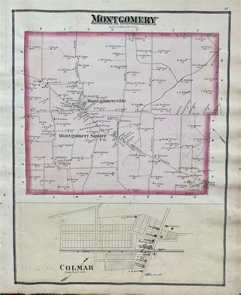 Montgomery Township Map Original 1877 Montgomery County Etsy