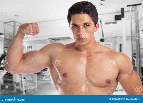 Bodybuilder Bodybuilding Flexing Biceps Muscles Gym Body Builder Stock