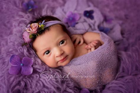 Purple Newborn Session Awake Newborn Captured By Claudia Photography