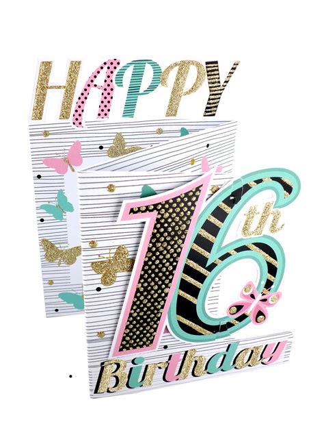 Happy 16th Birthday Girls 3d Cutting Edge Birthday Card Glittered