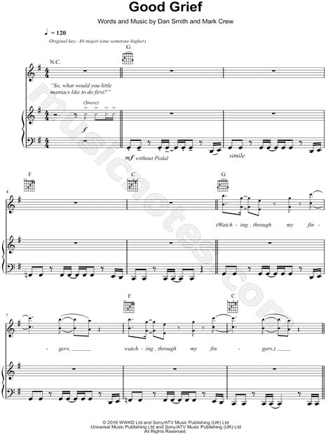Can i run a music studio without me doing music ? Bastille "Good Grief" Sheet Music in G Major (transposable) - Download & Print - SKU: MN0164977