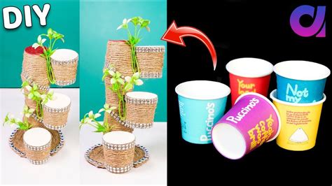 How To Reuse Disposal Coffee Cup Jute And Cd Best Out Of Waste Home