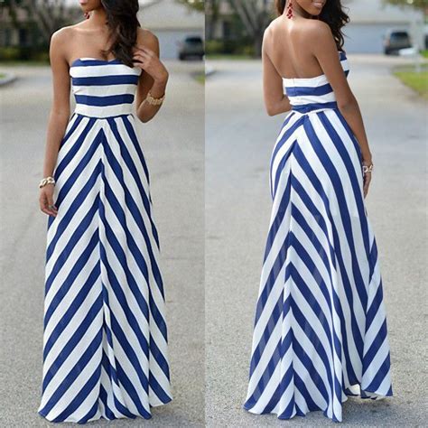 Hot Sexy Women Dress O Neck Striped Print Maxi Long Dress Sleeveless Beach Summer Dresses