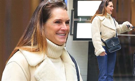 Brooke Shields Beams As She Layers Up In A Faux Fur Jacket For Lunch