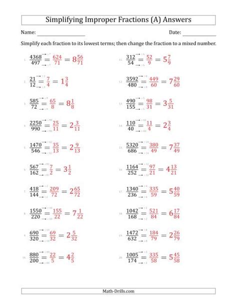 Simplify Improper Fractions To Lowest Terms Harder Version A
