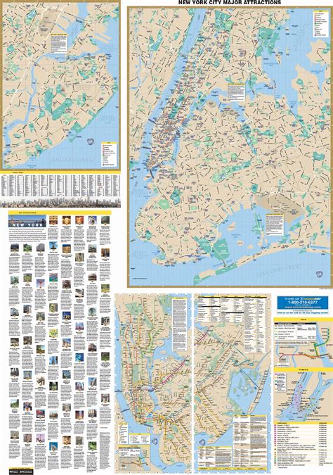 New York City Ny 5 Boroughs Major Attractions Wall Map