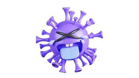 Lindo Personaje De Virus De Colona Púrpura Llorando Sobre Fondo Blanco