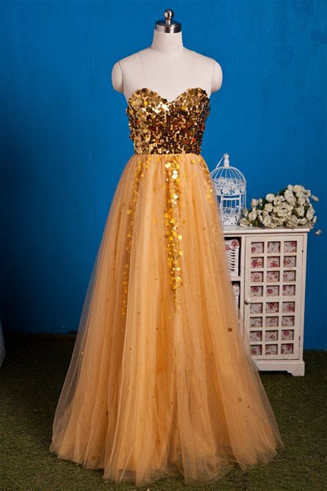 Prom Dresses Gold Sequins Prom Gownevening Gowngold Evening Dress