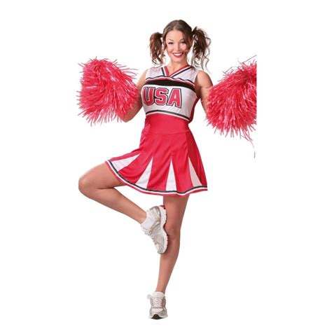 Ladies Cheerleader Costume Adult Cheer Leader Usa Fancy Dress High School Papootz Halloween