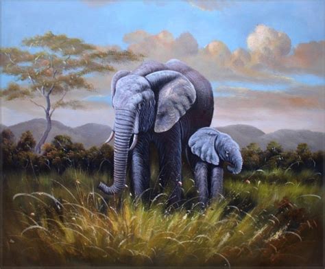 Hand Painted Wall Art African Sky Grassland Elephants Home