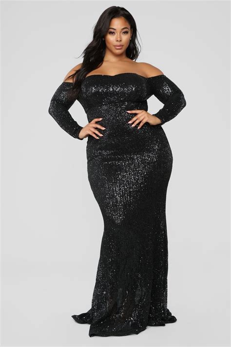 Plus Size Luxe Black Sequin Dress Bandage Dress Black Sequin Gown