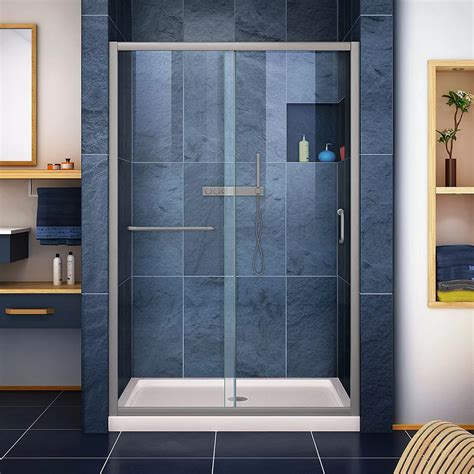 dreamline infinity z 36 inch d x 48 inch w clear shower door in brushed nickel and center