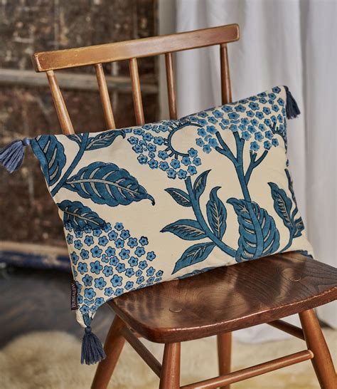 Blue Printed Cotton Rectangular Cushion Cover Woolovers Uk