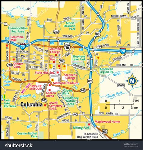 Vektor Stok Columbia Missouri Area Map (Tanpa Royalti) 144155635
