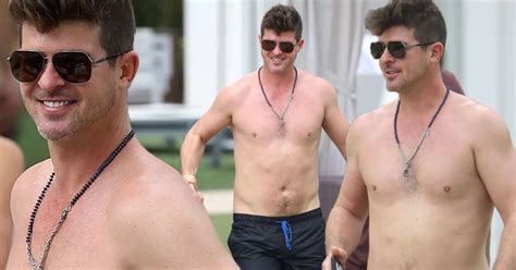 Robin Thicke Shows Off Curvy Dad Bod As He Goes Shirtless By Miami Pool Irish Mirror Online