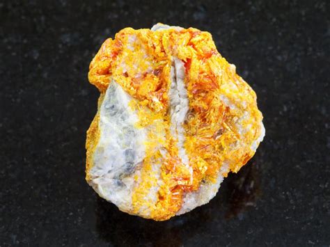 Raw Orpiment Crystals On Dolomite Stone On Dark Stock Photo Image Of
