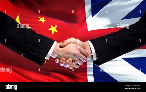 China And Great Britain Handshake International Friendship Flag