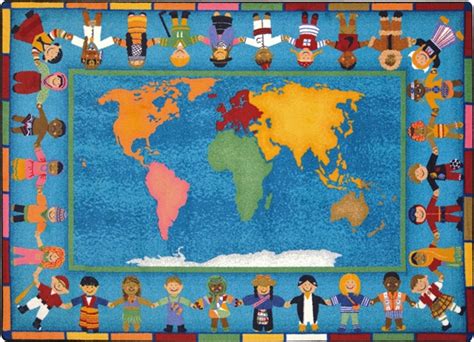 A busy household with kids, pets and working parents doesn't usually lend itself well to white carpets. Hands Around the World Rug | World Map Carpet | RTR Kids Rugs