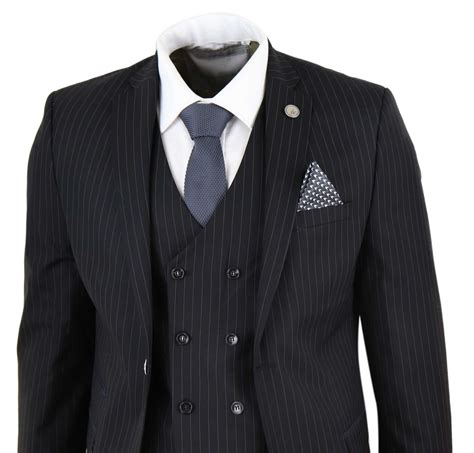 Mens 3 Piece Suit Gatsby 1920s Peaky Blinders Mafia Pinstripe Tailored