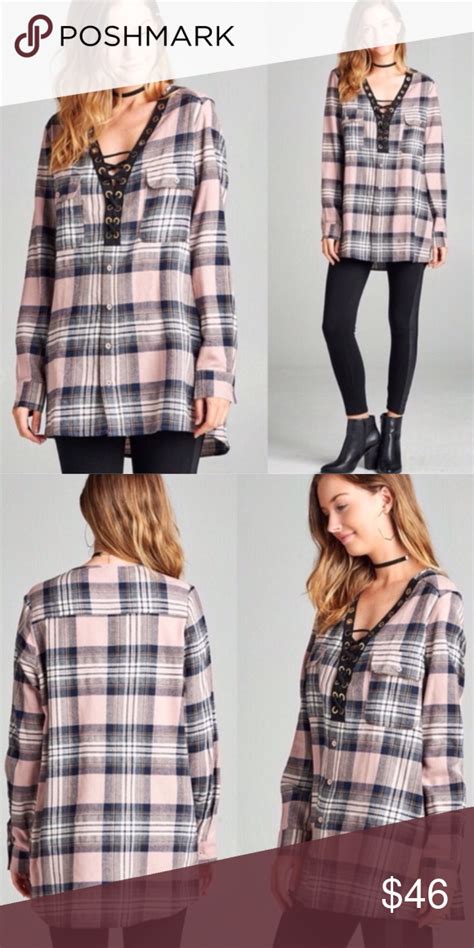 Pink Plaid Lace Up Tunic Clothes Design Pink Plaid Fashion