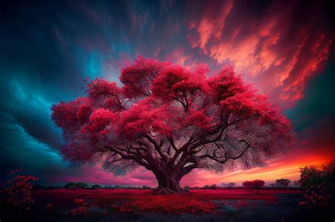 Premium Photo Huge Pink Tree During Twilight