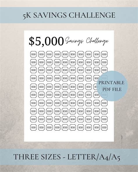 5000 Savings Challenge Chart Money Saving Printable Etsy