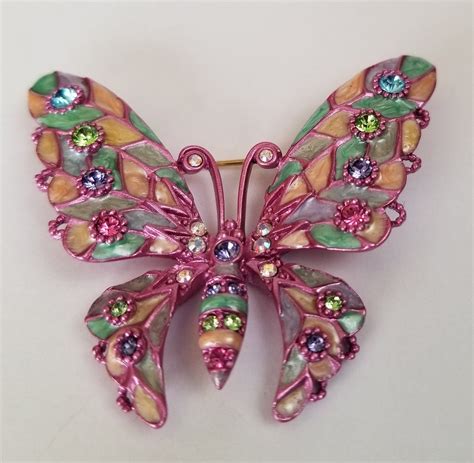 Butterfly Brooch Joan Rivers Enamel Butterfly Brooch Vintage Etsy Brooch Pink Enamel